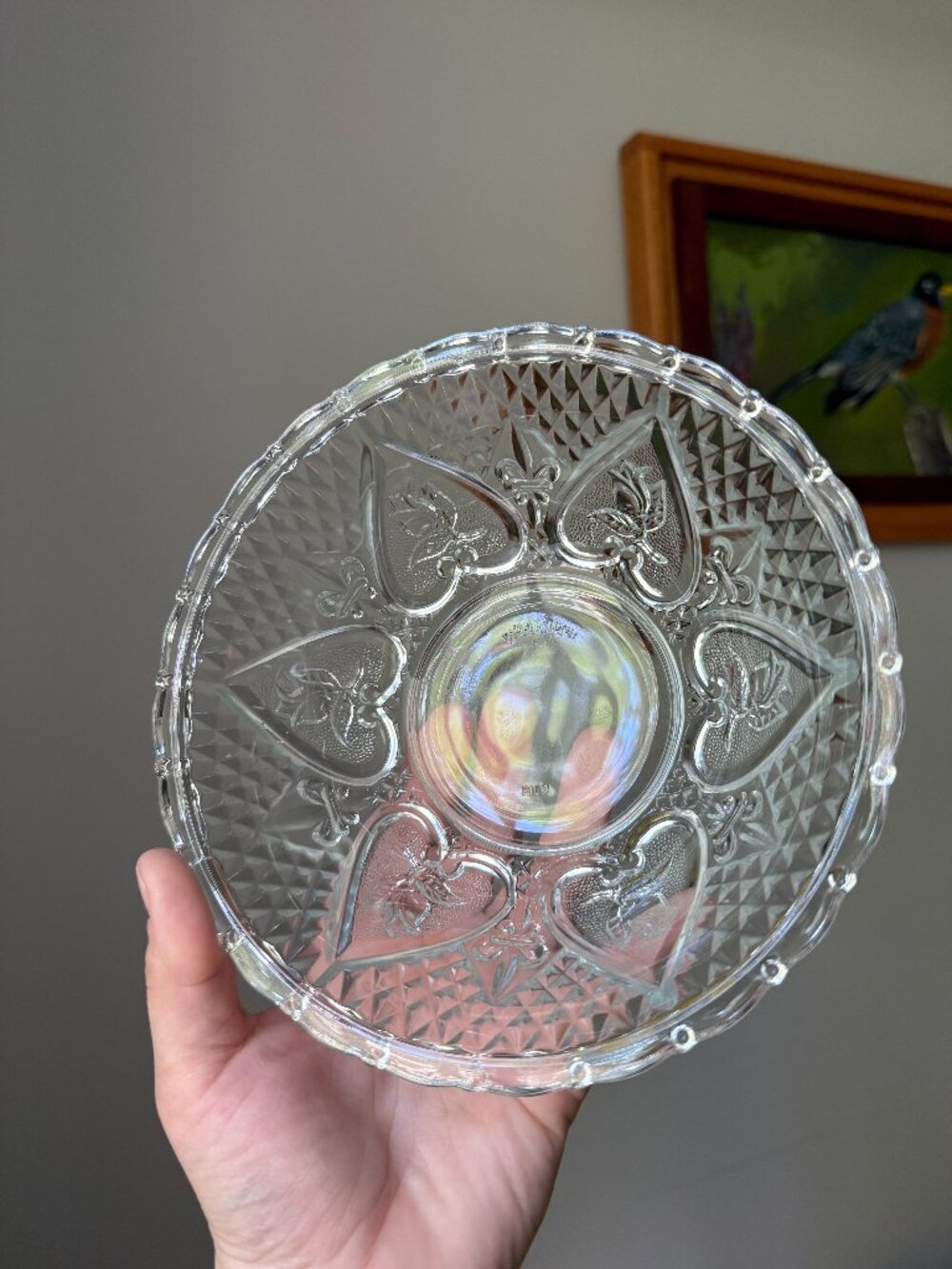 Vintage Hearts and Roses Clear Glass Candy Dish KIG Indonesia